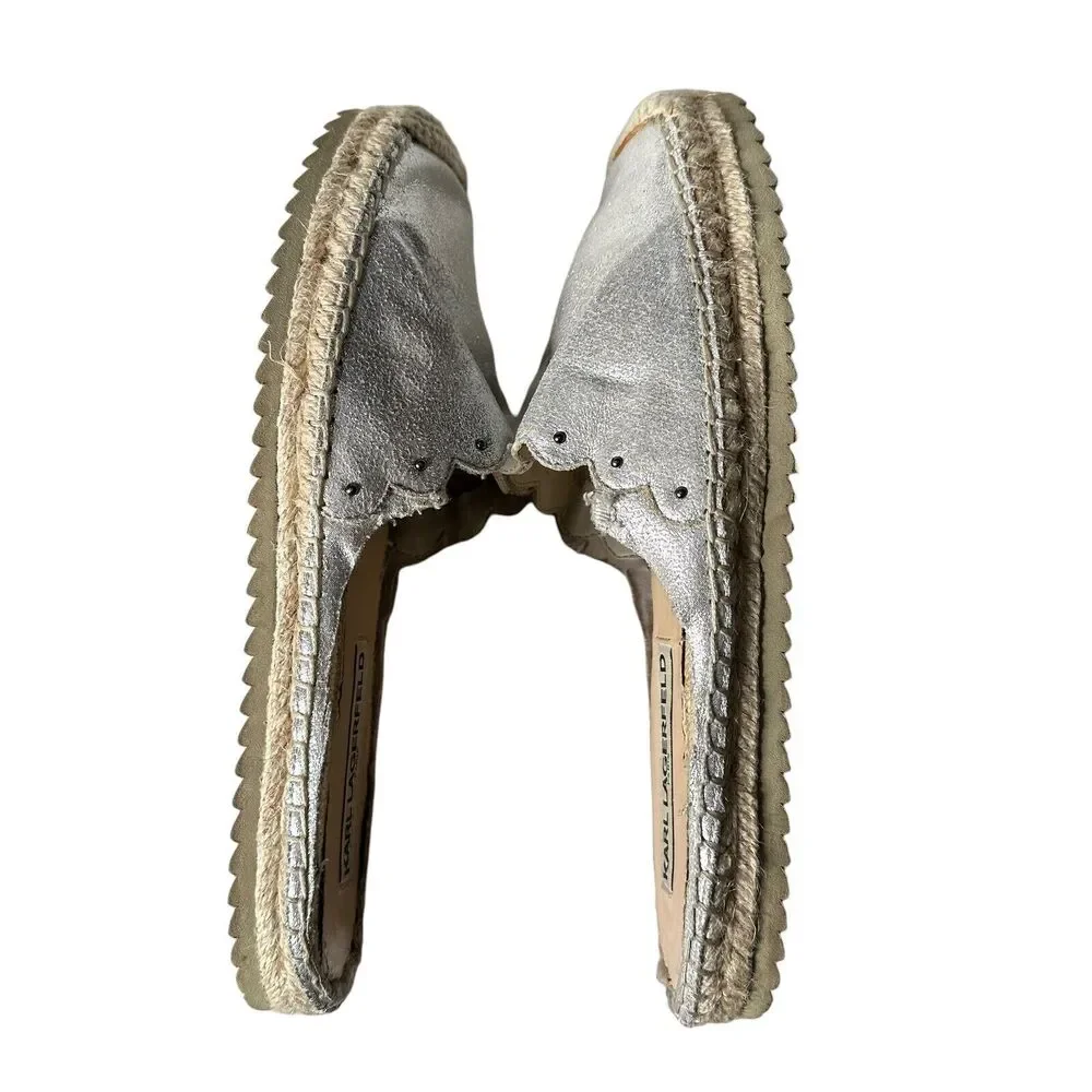 Karl Lagerfeld‎ Metallic Silver Espadrille Slides Slip on Shoes Women Size 7.5